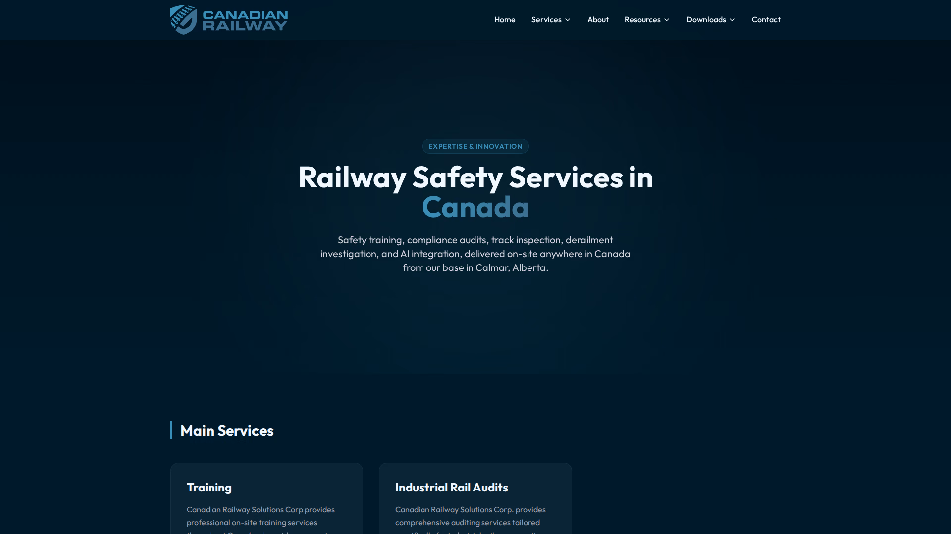 Canadian Railway Solutions services page (desktop)